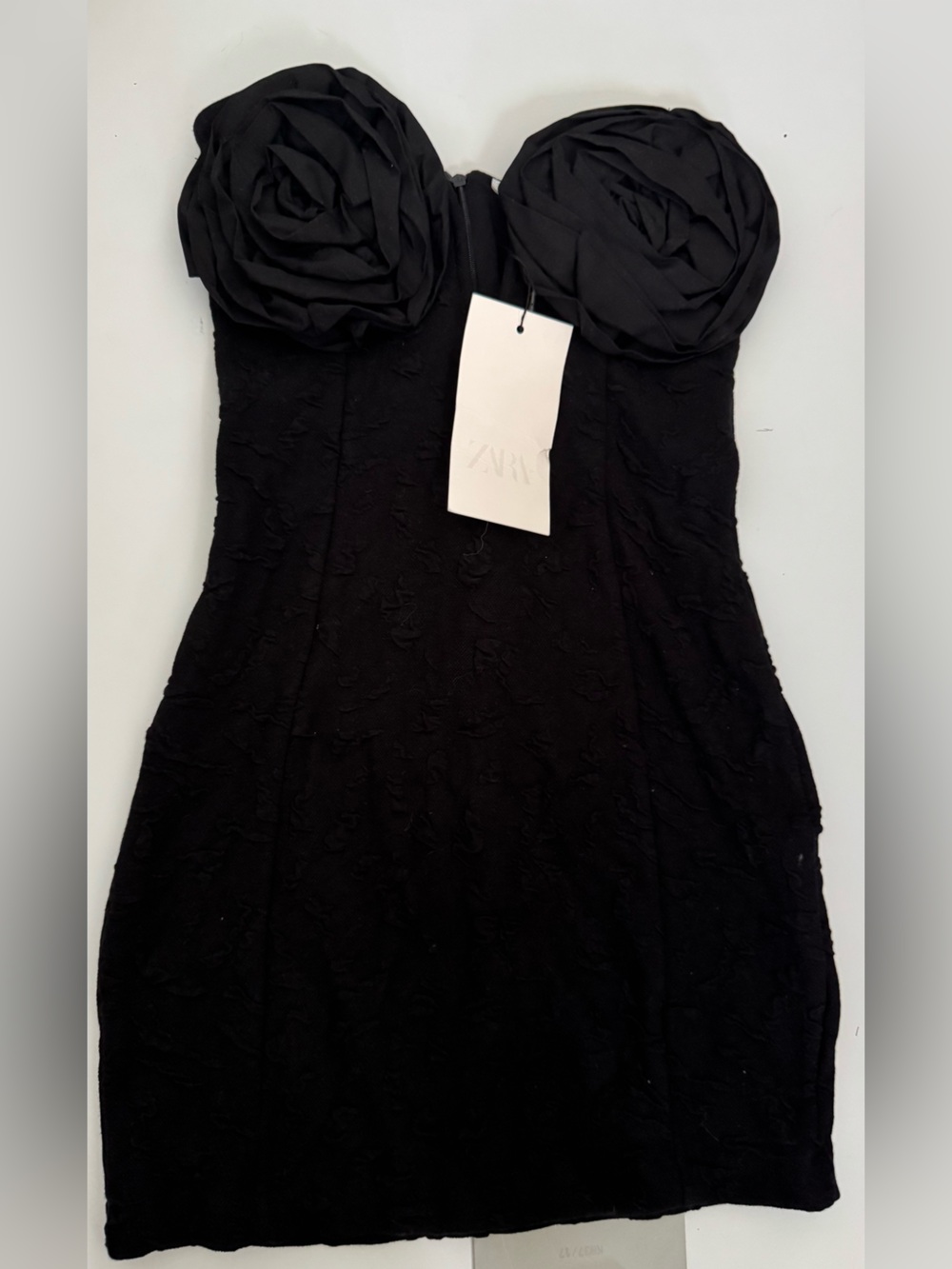 Zara floral short embossed dress in black.